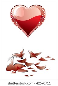 Glass heart and broken glass heart