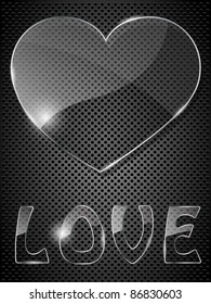 Glass heart on black background. Vector illustration.