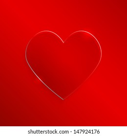 Glass heart on red background. Vector illustration