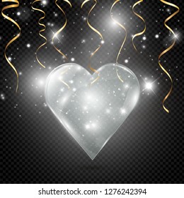 Glass heart on a transparent background, illustration.