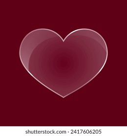 Glass Heart shape vector illustration. Love symbol transparent and glossy. Matte glass effect. Graphic element for Valentines Day designs. 