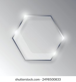 Glass hexagon frame icon in flat style. Mirror panel vector illustration on isolated background. Border plate sign business concept.