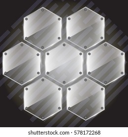 Glass hexagon as a honeycombor flower. Vector illustration, background