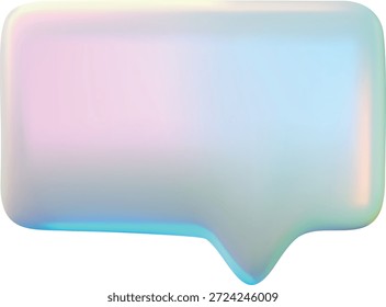 Glass holographic empty speech bubble 3D vector icon. Realistic volume roundish rectangle text bubble pearl shine. Social media chat message. Iridescent dialogue cloud. Talking window, chatting box