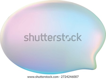 Glass holographic oval empty speech bubble 3D vector icon. Realistic round text bubble pearl shine volume form. Social media chat message. Glossy iridescent dialog cloud, talking window, chatting box