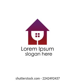 concepto del logotipo de vidrio y casa, inspiración del logotipo de la fiesta en el hogar