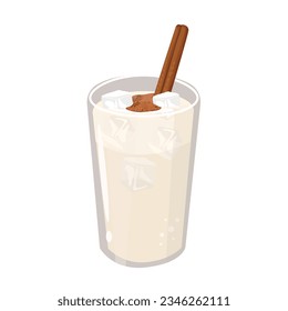 Glass horchata with stick cinnamon. Flat vector illustration isolated on white background 