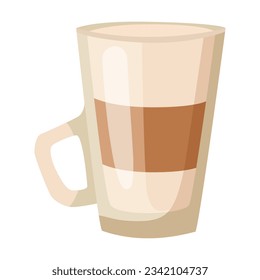Glass with hot coffee or latte vector illustration. Cartoon drawing of transparent cup on white background. Beverage, morning, breakfast, coffee shop concept