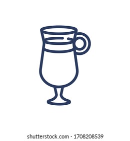 Glass of hot drink thin line icon. Tea, coffee, cocktail isolated outline sign. Breakfast drink or cafe concept. Vector illustration symbol element for web design and apps