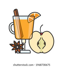 Glass Of Hot Mulled Cider And Ingredients Like Cinnamon, Apple, Orange And Star Anise Isolated Vector Illustration For Hot Mulled Cider Day On September 30.