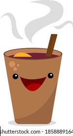 glass of hot mulled wine cartoon character laughing on white background concept of warming drink and cold season