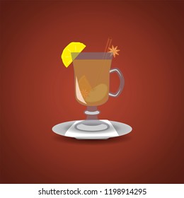 A glass of hot white mulled wine in vector.