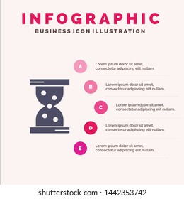 Glass, Hour, Watch Solid Icon Infographics 5 Steps Presentation Background