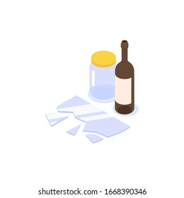 Glass household waste icon isolatedon on white background. Vector isometric illustration.