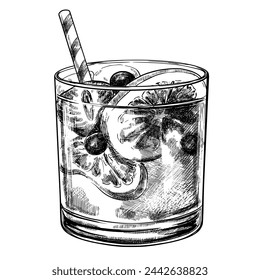 Glass of ice cocktail vector drawing