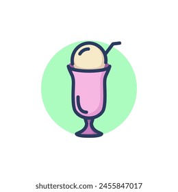 Glass with ice cream cocktail line icon. Milkshake, straw, bubble outline sign. Dessert and food concept. Vector illustration for web design and apps