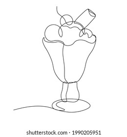 A glass of ice cream . A continuous line. Vector illustration drawn with a single line.
