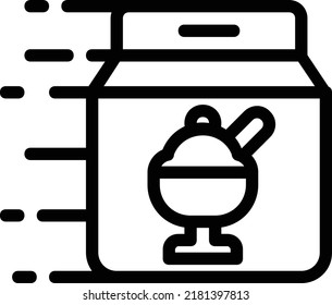 Glass ice cream delivery icon with box packaging or take away.