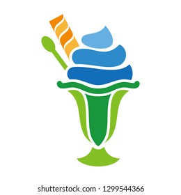 glass and ice cream logo, blue ice cream, spoon