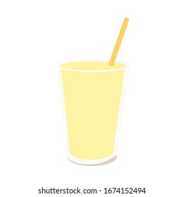 Glass with ice cream milkshake vanilla flavor isolated on white background