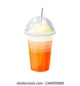 Glass of ice cream soda with cap and straw. Vector illustration cartoon flat icon isolated on white.