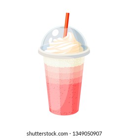 Glass of ice cream soda with cap and straw. Vector illustration cartoon flat icon isolated on white.