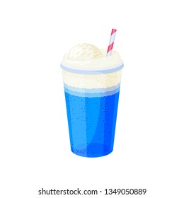 Glass of ice cream soda with straw. Vector illustration cartoon flat icon isolated on white.