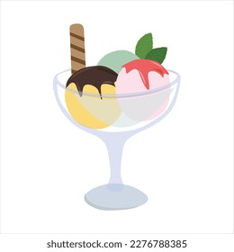 Glass of ice cream vector illustration on white background. 3d cartoon style. Glass of colorful ice cream vector. 3D Style.