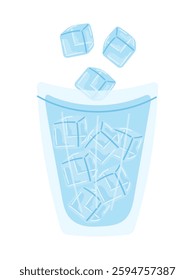 Glass with ice cubes. Ice cubes for cooling drinks. Vector illustration of ice cubes for cooling drinks in the heat.