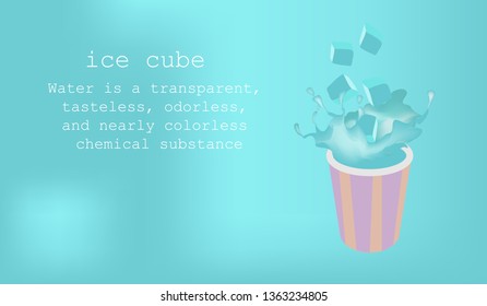 Glass and ice cubes with drops on blue background, Vector illustration
