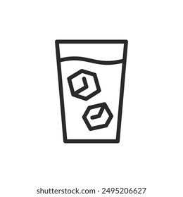 Glass with ice cubes, linear style icon. Beverage glass with ice cubes. Editable stroke width