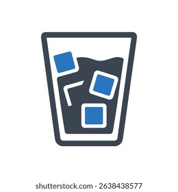 A glass with ice cubes and a straw icon.