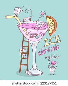 Glass of ice drink with ice cubes