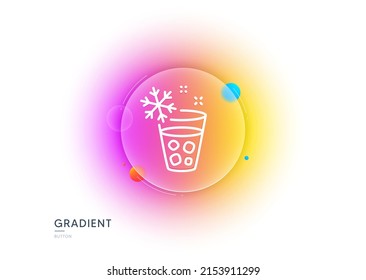 Glass with ice line icon. Gradient blur button with glassmorphism. Ice maker sign. Freezing function symbol. Transparent glass design. Ice maker line icon. Vector