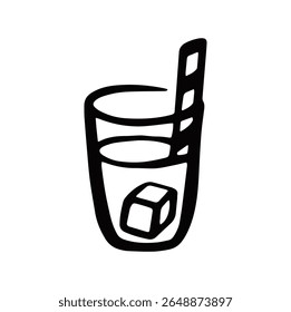 glass with ice and straw symbol simple monochrome vector