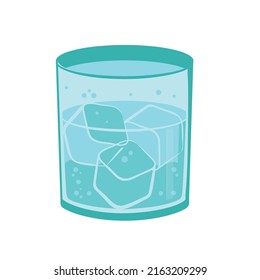 Glass of Ice Water Flat Vector, flat design glass of water with ice icon , ice cola vector illustration