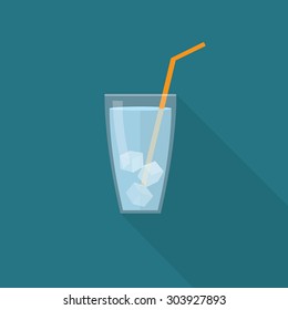 Glass of Ice Water Flat Vector
