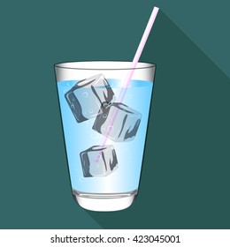 Glass of Ice Water Flat Vector