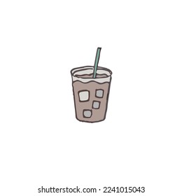 A glass of iced Americano black coffee. Freehand draw illustration. Isolate on white background