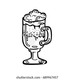 Glass of iced coffee. Black and white hand drawn sketch icon on white background. Vector EPS 10 illustration.