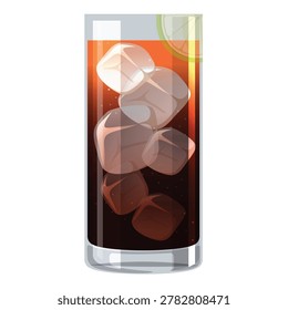 Glass of Iced Cola Soda Soft Drink with Floating Ice Cubes Vector