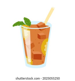  Glass of iced tea with lemon and mint. Vector Illustration.