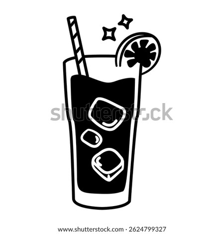 Glass of iced tea with a straw and a slice of lemon. The glass is half full
