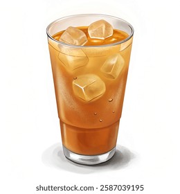 glass of Iced thai tea isolated with a white background. vector illustration.