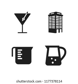 glass icon. 4 glass vector icons set. martini, jar and building tower perspective icons for web and design about glass theme