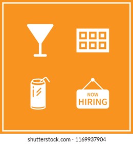 glass icon. 4 glass vector set. ice cube tray, soda, hiring sign and cocktail icons for web and design about glass theme