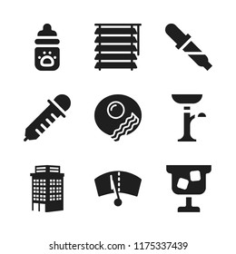 glass icon. 9 glass vector icons set. dropper, windshield and breakfast icons for web and design about glass theme
