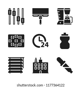 glass icon. 9 glass vector icons set. settings, bottle and blind icons for web and design about glass theme