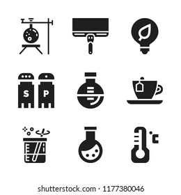 glass icon. 9 glass vector icons set. flask, tea cup and scraper icons for web and design about glass theme