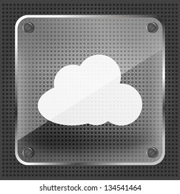 Glass icon with cloud on the striped background